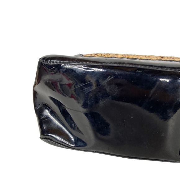 White House Black Market Straw Bag Wicker Black Patent Leather Handbag Tote - Picture 10 of 12